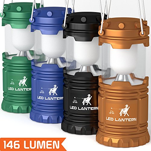 [4 Pack] LED Camping Lantern Flashlights – Hurricane Emergency Tent Light – Backpacking, Hiking, Fishing, & Outdoor Lighting Bug Out Bag Camping Equipment | Portable, Compact, & Water Resistant Gift