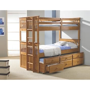 Twin/Twin Mission Captains Trundle Bunkbed--Honey