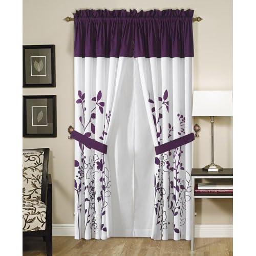 Renee Purple and White Curtain Set w/ Valance/ Tiebacks