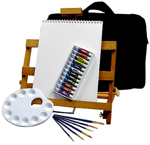 Art Essentials Watercolor Painting Kit with Wooden Table Easel and Portfolio