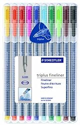 Staedtler Triplus Fineliner Pens 10 color Pack, 334SB10