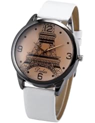 Dalas Fashion Eiffel Tower Lady Girl Analog Quartz White Leather Wrist Watch WAA463