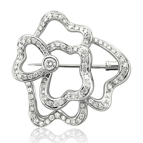 18k White Gold Flower Diamond Brooch Pin ( G-H, SI, 0.82 carat )
