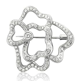 18k White Gold Flower Diamond Brooch Pin ( G-H, SI, 0.82 carat ) by Diamond Delight