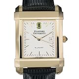 Stanford University Men's Swiss Watch - Gold Quad with Leather Strap by M.LaHart