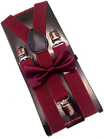Burgundy Suspender & Bow Tie Baby Toddler Kids Boys Girls Child Age 3~8