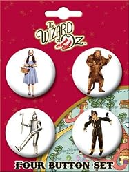 The Wizard of Oz Dorthy Tin Man Scarecrow Cowardly Lion 4 Piece Button Set
