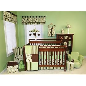 14 Pcs Giggles Trend Lab Green & Brown Crib Bedding Set Nursery Ensemble Complete