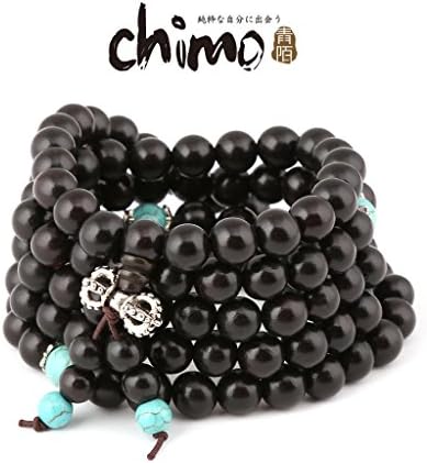 Chimo Hand Carved Tibetan Black Ebony Buddhist Prayer Beads Bracelet Meditation Mala