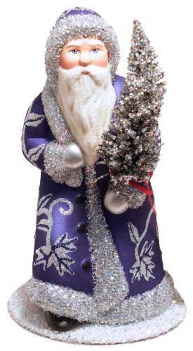 Ino Schaller Dark Blue and Silver Santa German Paper Mache Candy Container Ino Schaller Dark Blue and Silver Santa German Paper Mache Candy Container