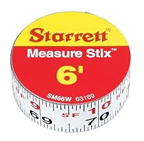 Starrett Measure Stix SM66W Steel White Measure Tape with Adhesive Backing, English Graduation Style, Left To Right Reading, 6' Length, 0.75