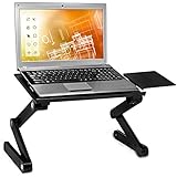 Mount-It! MI-7211 Premium, Height Adjustable Vented Laptop Table, Laptop Stand, Computer Desk, Portable Bed Lap Tray, Notebook Stand, Multifunctional & Ergonomic Design Dual Layer Tabletop Laptop Tray / Notebook Tray with Built-In CPU Cooling Fan and Removable Mouse Pad Side Tray
