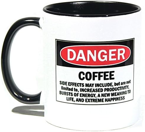 Unique Coffee/Tea Mug With Funny Warning Label - Cool Two Tone 11oz Ceramic Cup Design - Perfect Humorous Birthday Gift Idea for Men and Women