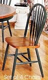Set of 4 Dark Oak & Green Finish Windsor Dining Side Chairs/Chair