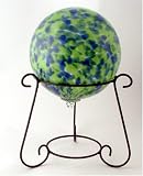 10 Inch Opaque Green and Blue Hand-blown Glass Globe with Black Wrought Iron Stand