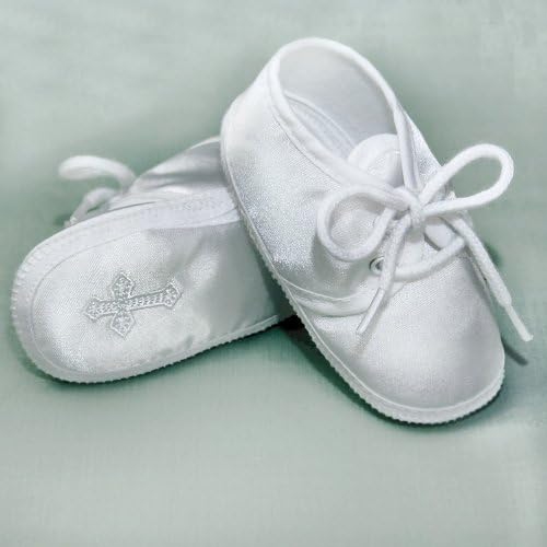 Boy's Christening Shoe with Emboridered Cross on Bottom