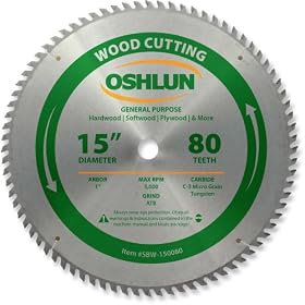 Oshlun SBW-150080 15-Inch 80 Tooth ATB General Purpose Saw Blade with 1-Inch Arbor by Oshlun