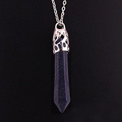 Susenstone®Gemstone Rock Quartz Beads Crystal Healing Point Chakra Pendant Necklace (Blue)