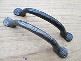 IRONMONGERY WORLDﾂｮREAR FIX - HAMMERED CAST IRON KITCHEN CABINET DOOR CUPBOARD DRAWER PULL HANDLE (6