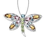 Sterling Silver Multi-Gemstone Dragonfly Pendant, 18