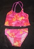 Girls 2 PC Swimsuit Pink Sky Yellow Flowers