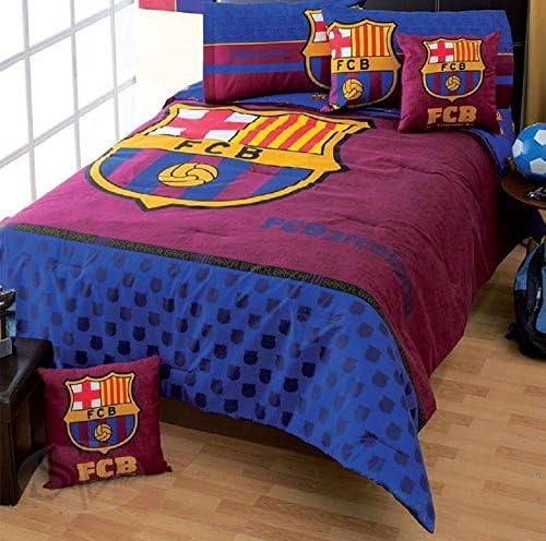 Double Sided Club Barcelona Soccer Comforter Bedding Sheet Set (Twin)