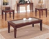 IMAGE OF NEW 5MM SANDY GLASS & WOOD 3PC COFFEE & 2 END TABLE SET