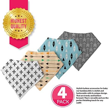 KIDIREE(TM) Baby Bandana Super Absorbent Drool Bibs Pack of 4 with snaps For Boys And Girls