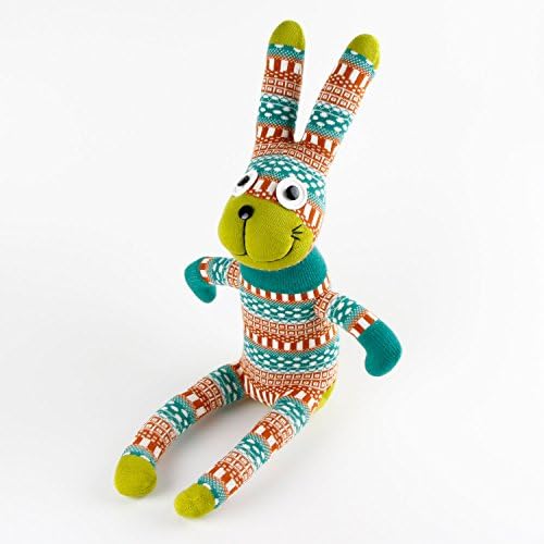 Handmade Apple Green Face Checked Sock Rabbit Bunny Doll Baby Gift Toy