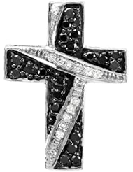 0.33 Carat (ctw) 10k White Gold Round Black White Diamond Cross Ladies Pendant 1/3 CT, with FREE 10K Gold 18 inch Chain