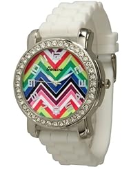 Womens Geneva Rhinestone-accented Silicone Watch Rainbow Chevron Design - White