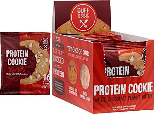 Buff Bake High Protein Cookie, Peanut Butter, 16 Grams of Protein, 2.8-ounce Cookies (Pack of 12) (White Chocolate)