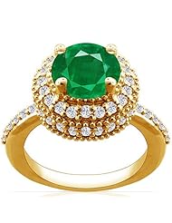 18K Yellow Gold Round Cut Emerald Ring With Sidestones