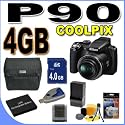 Nikon Coolpix P90 12.1MP Digital Camera w/24x Optical VR Zoom (Matte Black) BigVALUEInc Accessory Saver 4GB EN-EL5 Battery/Charger Bundle