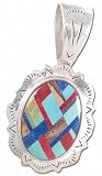 Stunning Lapis, Turquoise, Red Jasper, & Picture Jasper in Solid Sterling Silver Pendant