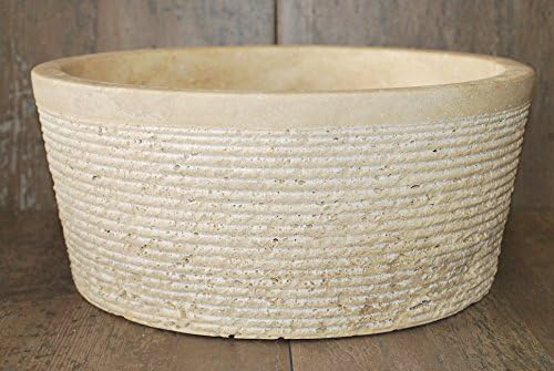 13.75 Inch Light Stone Vessel Sink. Chiseled Natural Stone Vessel Sink. Bathroom Vessel Sink