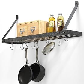 <b>Hammered Steel with Chrome Bookshelf Pot Rack</b>
