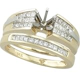 14K Two Tone Gold Princess Cut Diamond Semi Mount Engagement Ring