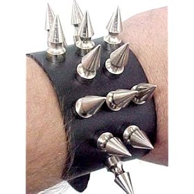 2 Wide Leather Spiked Wristband Bracelet Wrist Band