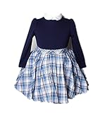 Candykids 子供 キッズ 長袖 女の子 ガールズ ワンピース フレア スカート フォーマル 結婚式 発表会 チェック 卒業式/スーツ/ピアノ/結婚式/面接/七五三/入学式 (130cm)