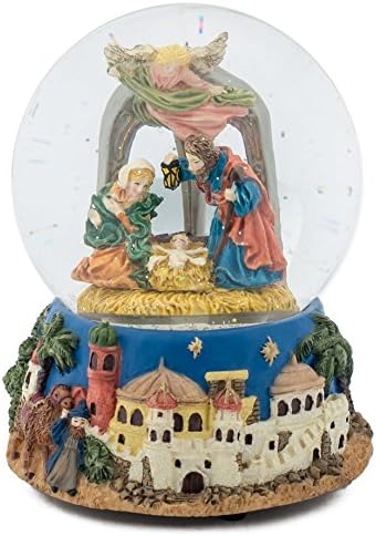 Holy Family Watching Nativity 100MM Christmas Music Water Globe Plays Classical Music Box Tune