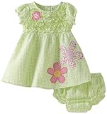 Youngland Baby-Girls Infant All Over Seersucker Smocked Bodice Flower Appliques Dress