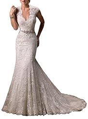 V-neck Mermaid Satin/Tulle Lace  Dress with a Chapel Train 