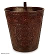 Leather waste basket, 'Warrior Guard' Leather waste basket, 'Warrior Guard'