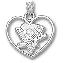 Pittsburgh Penguins Solid Sterling Silver Skating Penguin Heart Pendant