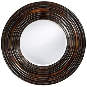  Walnut Wood Finish Round 38 inch Wide Wall Mirror