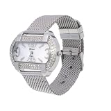 Geneva Platinum Chain Mesh Fashion Silver Watch with CZ Accents by Geneva