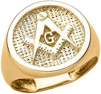 Solid 10k Yellow Gold Square and Compass Masonic Men's Ring (Size 5.5)