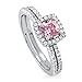 BERRICLE Sterling Silver 0.75 ct.tw Cushion Pink Cubic Zirconia CZ Halo Engagement Wedding Ring Set