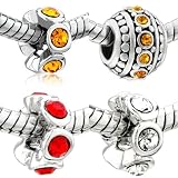 Pugster 4 Pc Birthstone Spacer Beads Charms Set Yellow Red And Clear Fits Pandora Charms Bracelet